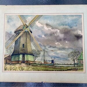 ATQ Catalog FRAMED Print Watercolor Zaanse Schans Windmill/canal/house . Signed